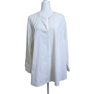 Vineyard Vines Womens 2X Off White Top Seersucker Harbor Popover Long Sleeve NWT